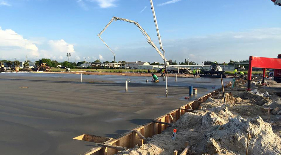Concrete being poured at construction site