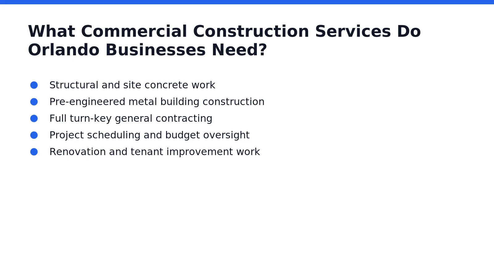 Orlando business facilities depend on a defined set of trades working together, not a single